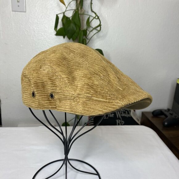 Stetson Tan Corduroy Cap Newsboy Newsie Hat Driving Cap Plaid Lined - Picture 1 of 8